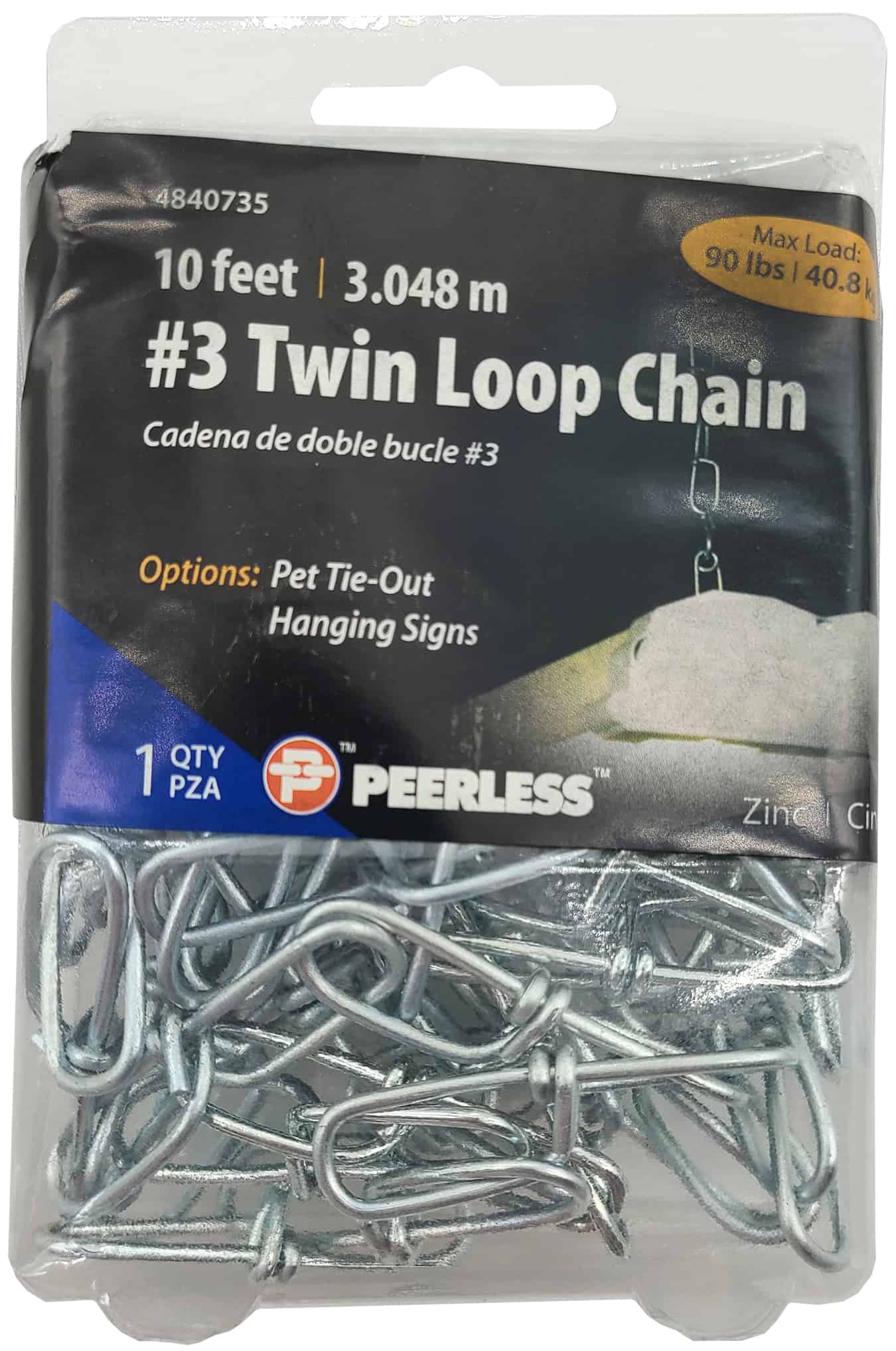 Peerless Chain 3 Twin Loop Chain for Pet TieOut or Hanging Signs, 10