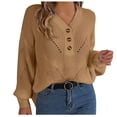 thumbnail image 2 of Suéter de cuello en V para mujer, moda informal, botones, manga larga, cuello en V, suéter cálido para salir., 2 of 9