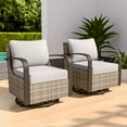 thumbnail image 2 of COOS BAY Aurora Terrace Set of 2 Brown Wicker Rattan Patio Swivel Rocking Glider Chairs, Metal Curved Armrest, Beige Cushion, 2 of 8
