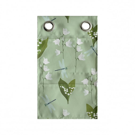 Floral Hanging Pocket Organizer, Design of Dragonflies and Campanula Flowers Wild Nature, Printed Polyester Storage Bag with Pockets, 9" x 16", Pale Green Pale Blue