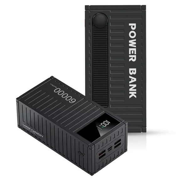 Power Bank Pila Batería Recargable Kimhi Carga Super Rapida 60000mah Pd20w Portatil Color Negro Con 4 Puertos Usb Y 1 Tipo C Bidireccional Cargador Para Celular Tablet Banco De Energia Pantalla Led