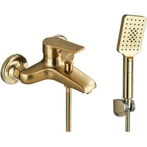 Wall-Mount Tub Faucet with Handheld Shower, Brushed Gold Bathtub Faucet with Hand Shower Solid Brass Tub Filler Faucet for Bathroom
