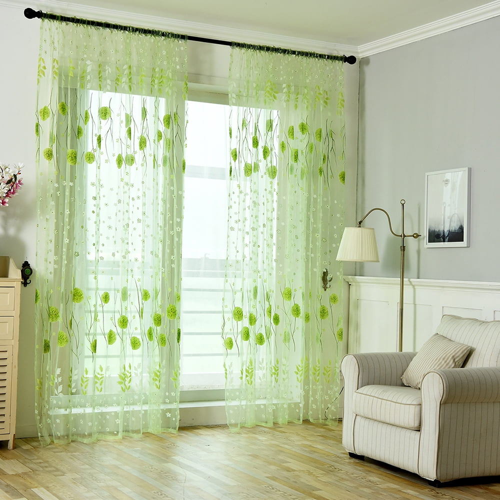 Colorful Flower Printed Sheer Curtain Panels Tulle Voile Drape European
