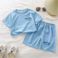thumbnail image 2 of Ahuyic Summer Boys Girls 2 Piece Outfits,Toddler Kids Casual Clothing Set,Toddler Kids Girls Boys' Casual Short Sleeve Shorts Casual Loungewear Thin Home Clothing Two Piece Set,Blue,2 Years, 2 of 4