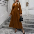 thumbnail image 4 of Tianiyouqing Long Sleeve Bridesmaid Dresses with Slit Long Pleated V Neck Formal Evening Gown for Women Brown XXL, 4 of 6