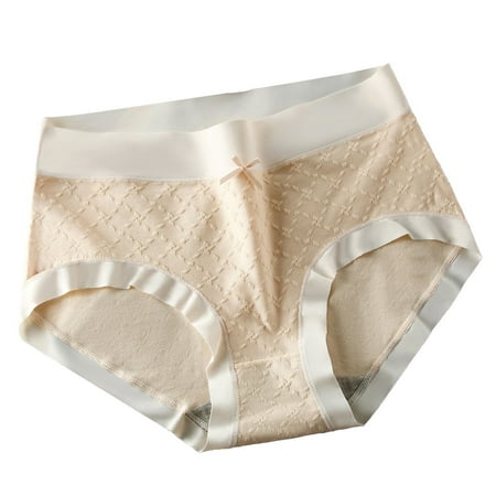 SNOWSONG Plus Size PantiesClearance! Seamless Underwear Womens Mid-rise Floral Underwear Cotton Breathable Triangles with Hip Wrap Womens Underwear Cotton Panties for Women Beige M