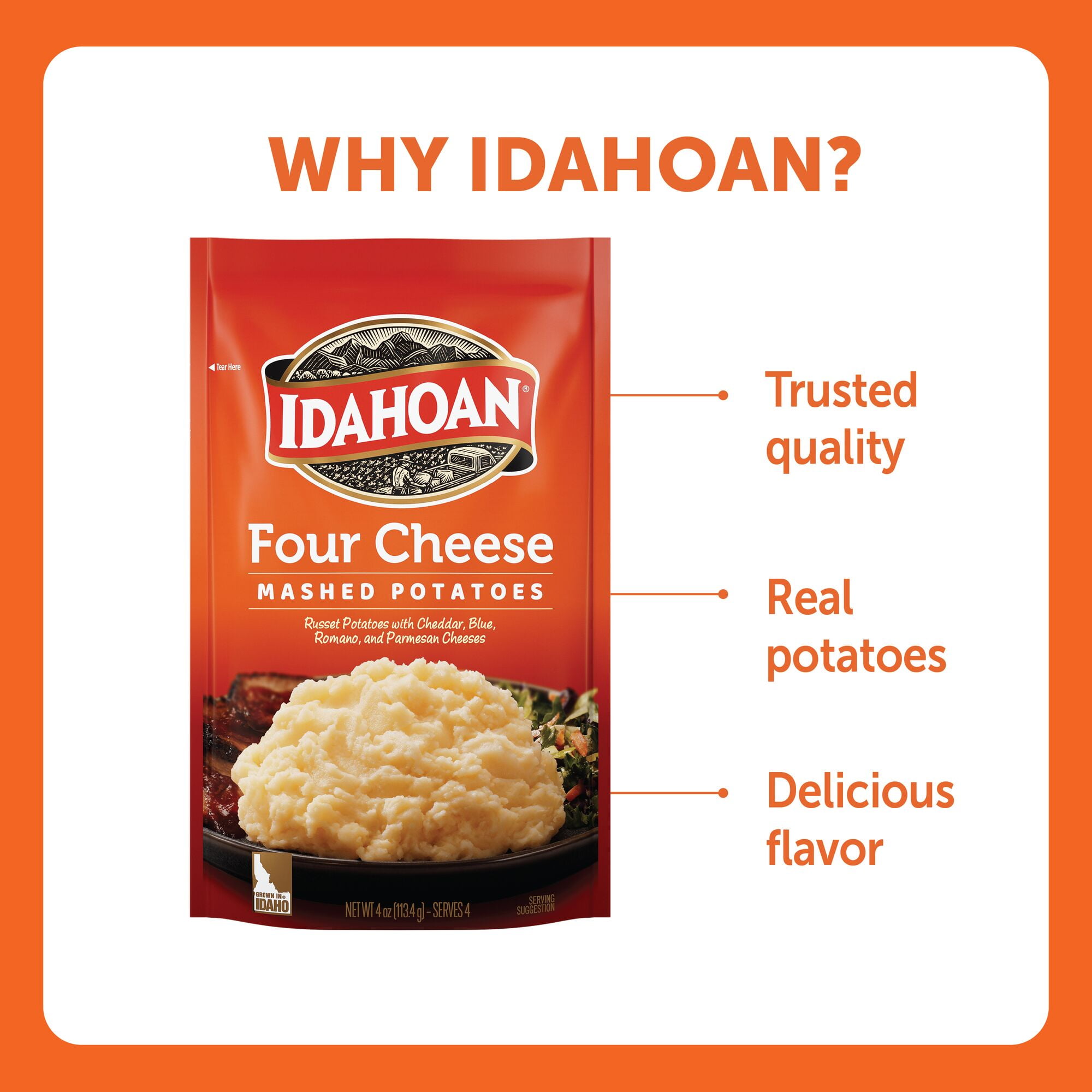 (12 pack) Idahoan Four Cheese Mashed Potatoes, 4 oz Pouch