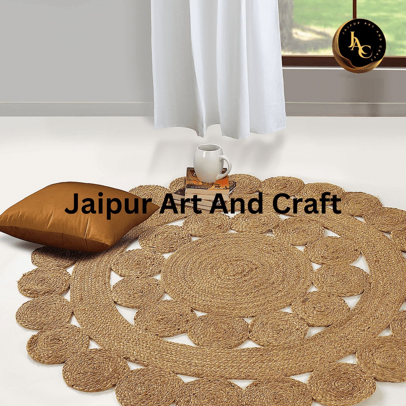 Jaipur Art And Craft Round Jute Area Rug Handmade Boho Charm Farmhouse Soft Braided Carpet for Indoor (3x3 Sq Ft)