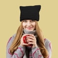 thumbnail image 2 of Valora Women Winter Cat Ears Hats Soft Slouchy Striped Knitted Warm for Cold Weather Black, 2 of 3