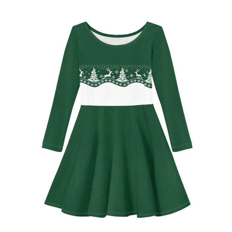 green emerald velvet dress Counting Daisies Olive Green Print Reindeer Dress main image 1