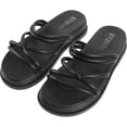 thumbnail image 1 of 1pair Suela plana sandalias femeninas moda zapatillas de verano zapatos de playa negro, 1 of 5
