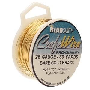 The Beadsmith Wire Elements Craft Wire – Tarnish Resistant, Soft Temper, Round, Bare Gold Brass Color – 0.41mm, 26 Gauge, 30 Yard Spool – Jewelry Making, Wire Wrapping, Floral, & Other DIY Crafts