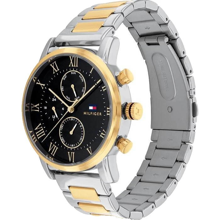 Tommy Hilfiger Chronograph 1791539 Black Dial Two Tone Bracelet 44MM Mens Watch