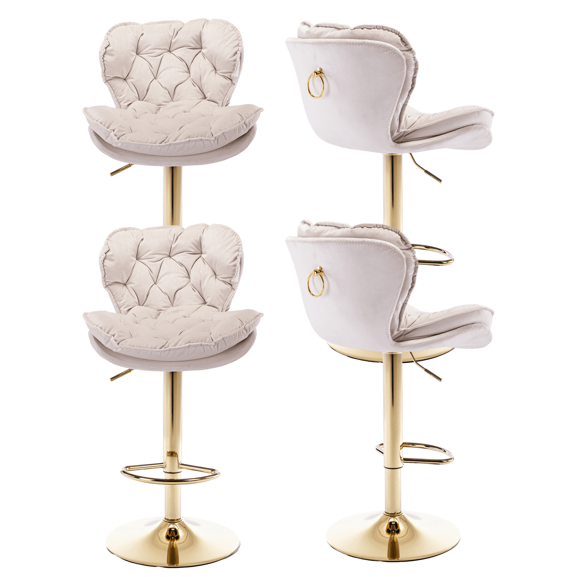 Swivel Kitchen High Bar Chairs with Golden Base Velvet Bar Stool Chair