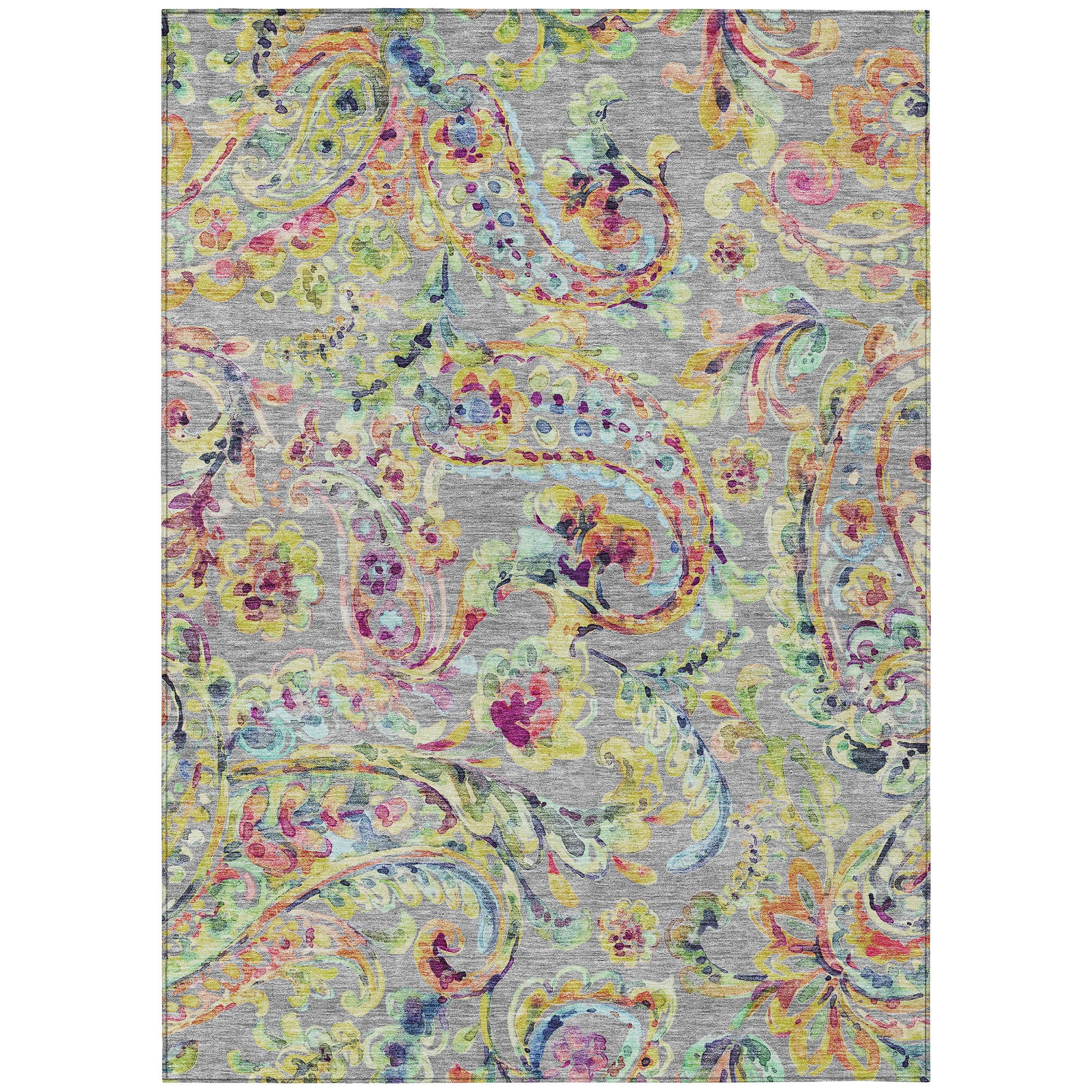 Addison Rugs Chantille Indoor/Outdoor Transitional Paisley Gray Washable Rectangle Rug, 9' x 12'