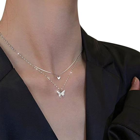 Delicate Butterfly Chain Necklace Double Layer Butterfly Pendant Necklace Fashionable Women's Neck Chain Jewelry
