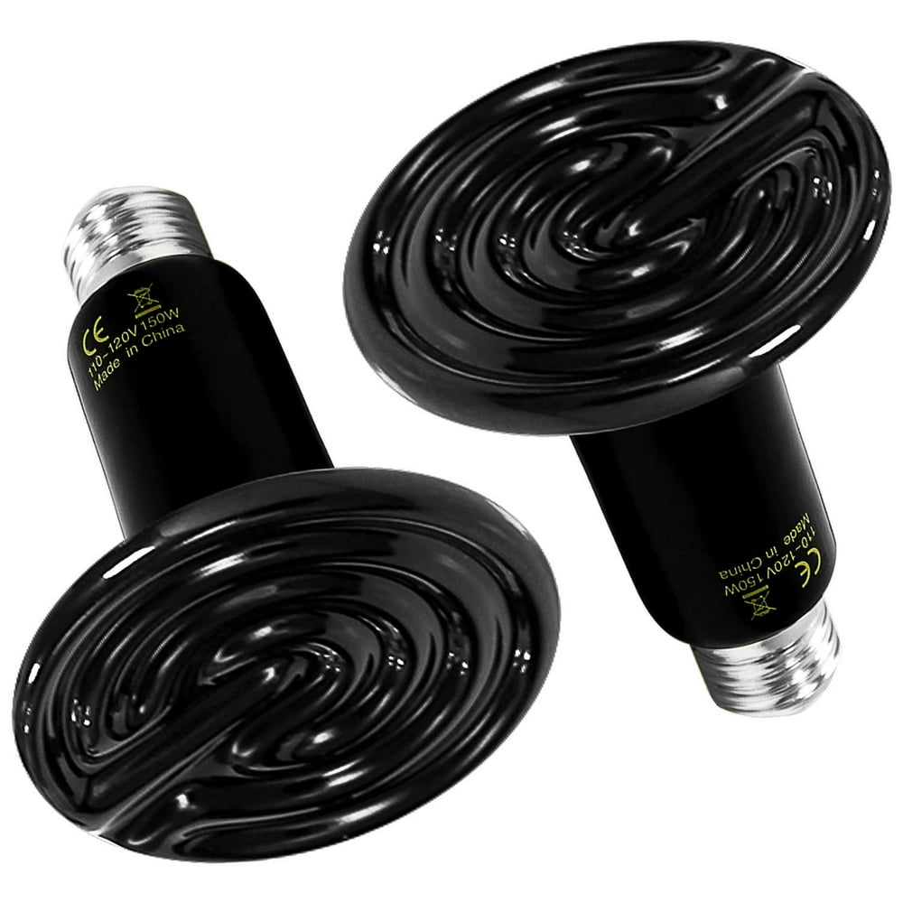 Simple Deluxe 150W 2 Pack Infrared Ceramic Heat Emitter Reptile Heat Lamp Bulb No Light Emitting