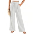 thumbnail image 3 of Tqcoqu Women's Pinstripe Wide Leg Suit Pants,Contrast Elastic Waist Pleated Straight Fit Dress Trousers with Side Pockets, 3 of 4
