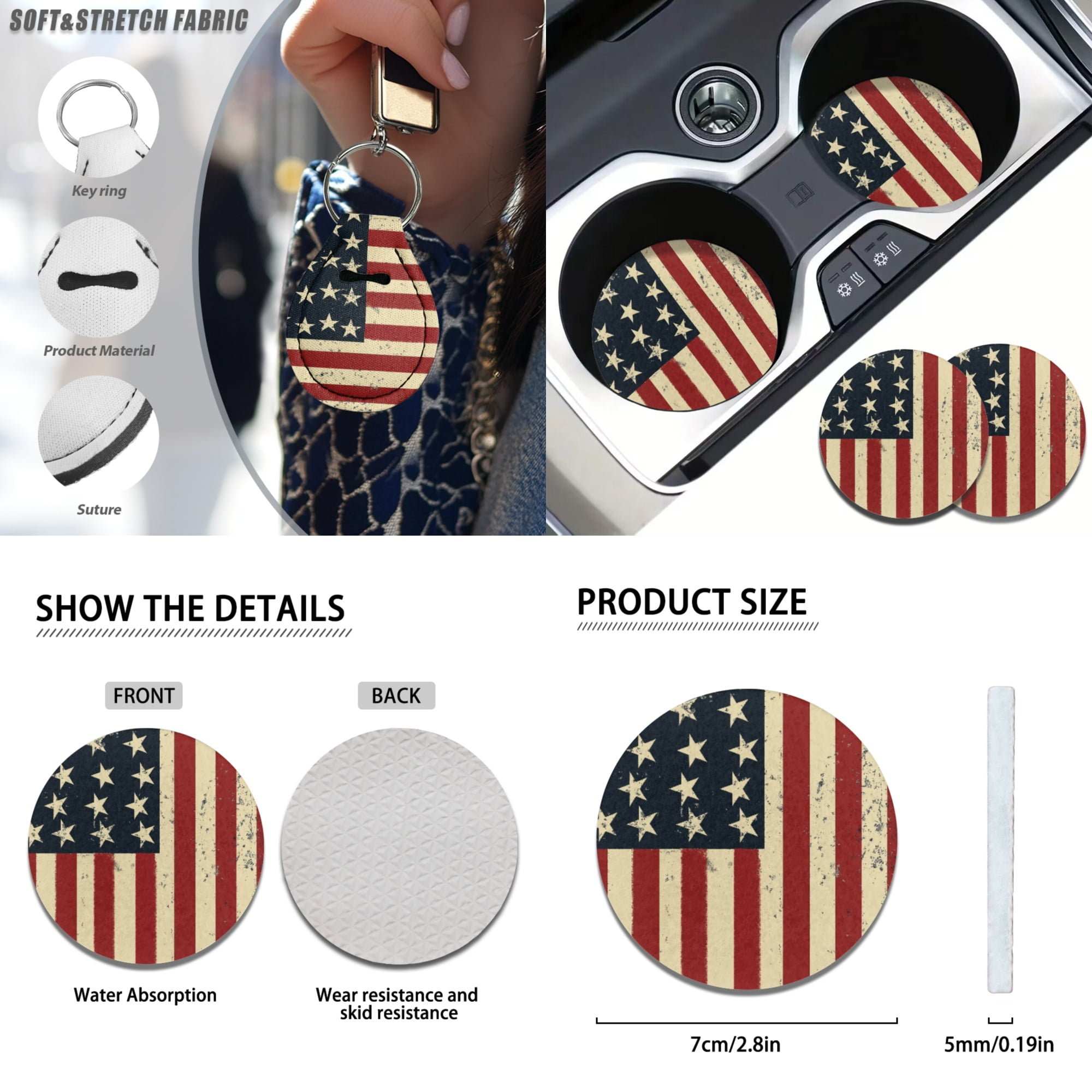Jeiento American Flag 17 Pieces Car Seat Cover Full Set for Women Men, 4Th of July Car Floor Mat, Seat Belt Cover for Adult Steering Wheel Cover Car Accessories for Car SUV Truck