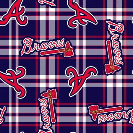 MLB Atlanta Braves 58 100% Polyester Fleece Sports Logo Fabric By the Yard Blue and Red