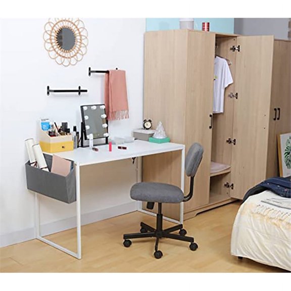 JJS Small Computer Desk Simple Style Writing Desk for Small Spaces 40 Inch Home Office Modern Student Study Laptop Writing Table with Storage Bag USB Hub, White