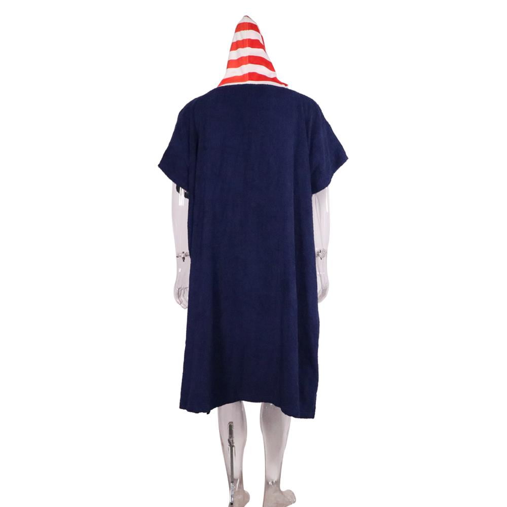 Elegantoss Blue Cotton Surf Beach Hooded Poncho with USA Flag