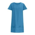 thumbnail image 5 of Ecqkame Women's Cotton Linen Dress Casual Plus Size Loose Midi Dress Crew Neck Short Sleeve Dress with Pockets Blue S, 5 of 5