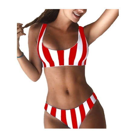 

MERSARIPHY Women Striped Printed Low Cut Padded Bra High Waist Thong Bikini Sets