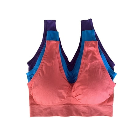 

KZKR Plus Size Sports Bra for Women Padded Workout with Removable Pads Fitness Yoga Sleeping Bra Tops 3 PCS