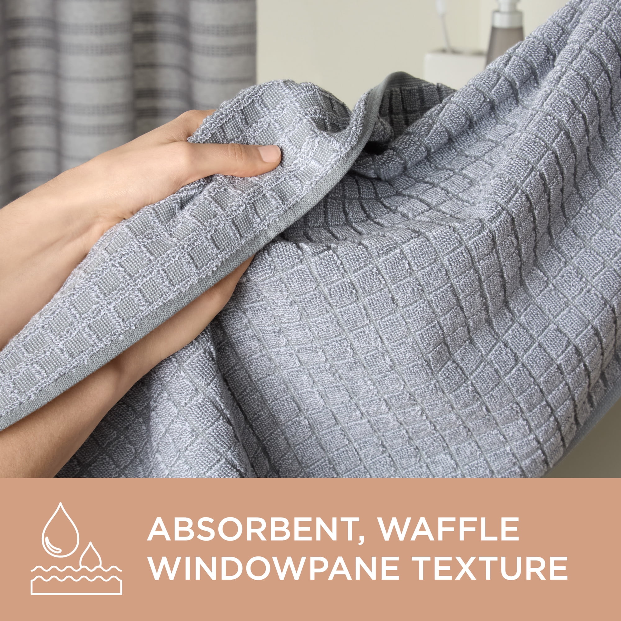 TOWN & COUNTRY EVERYDAY 4-Piece Textured Windowpane Washcloth Set, 13"x13", 100% Cotton, Plush & Absorbent 550GSM, Grey