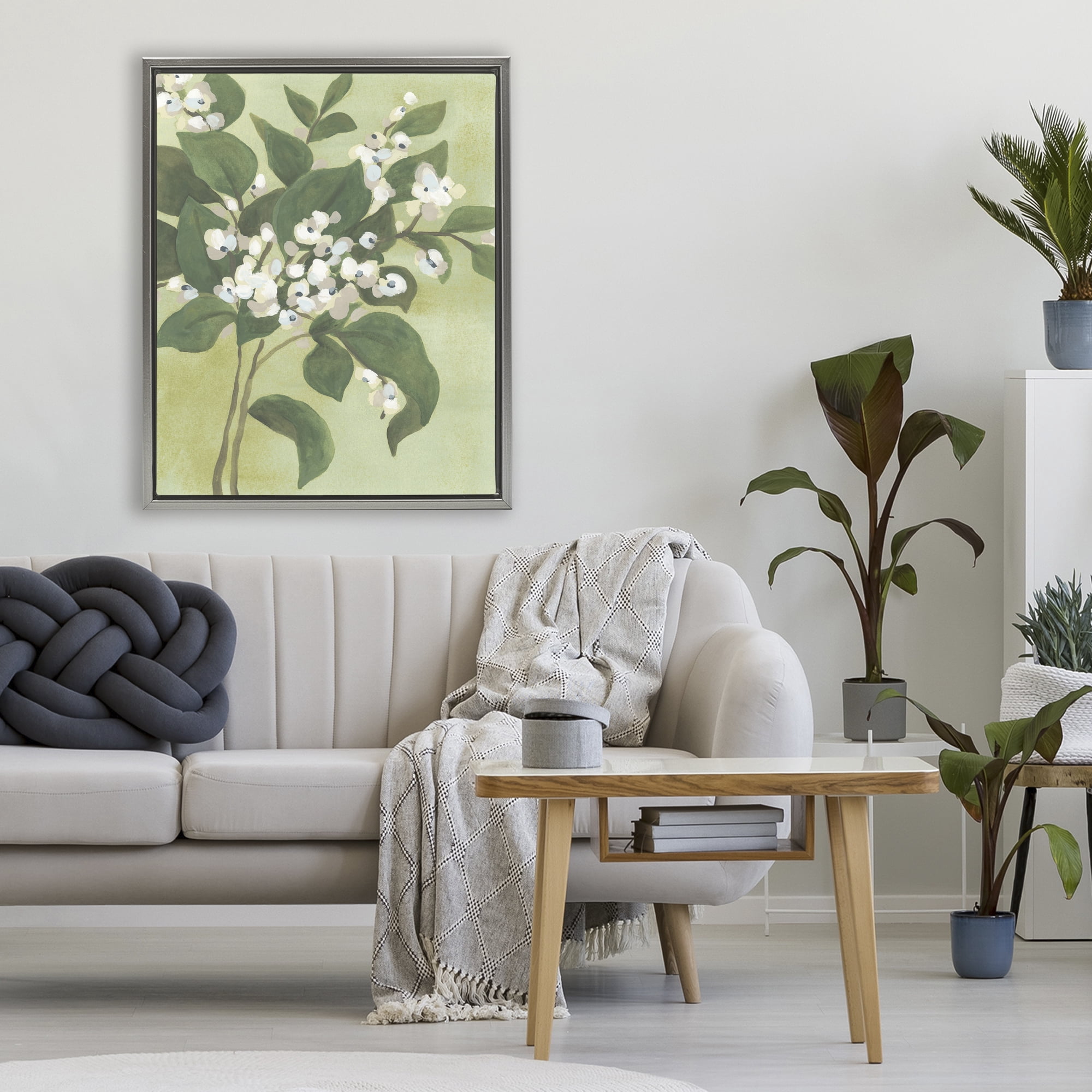 Stupell Industries Verdant Branch Blossoms Gray Framed Floater Canvas Wall Art, design by June Erica Vess