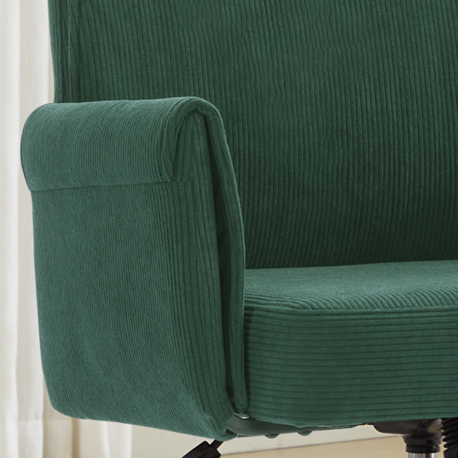 Stripes Corduroy 360° Swivel Desk Chair, Gold Base Adjustable Height Home Office Armchair with Wheels, Ergonomic Mid-Back Comfy Computer Chair for Home Study Living Room Bedroom, Green