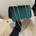 thumbnail image 3 of New tide Joker gold velvet chain small square bag rhombic embroidery line shoulder slung handbag - green, 3 of 5