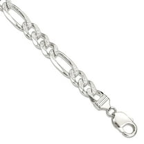 925 Sterling Silver Solid Polished 9.5mm Pave Flat Figaro Link Bracelet 8 Inch Lobster Claw-Link-Bracelet for Women