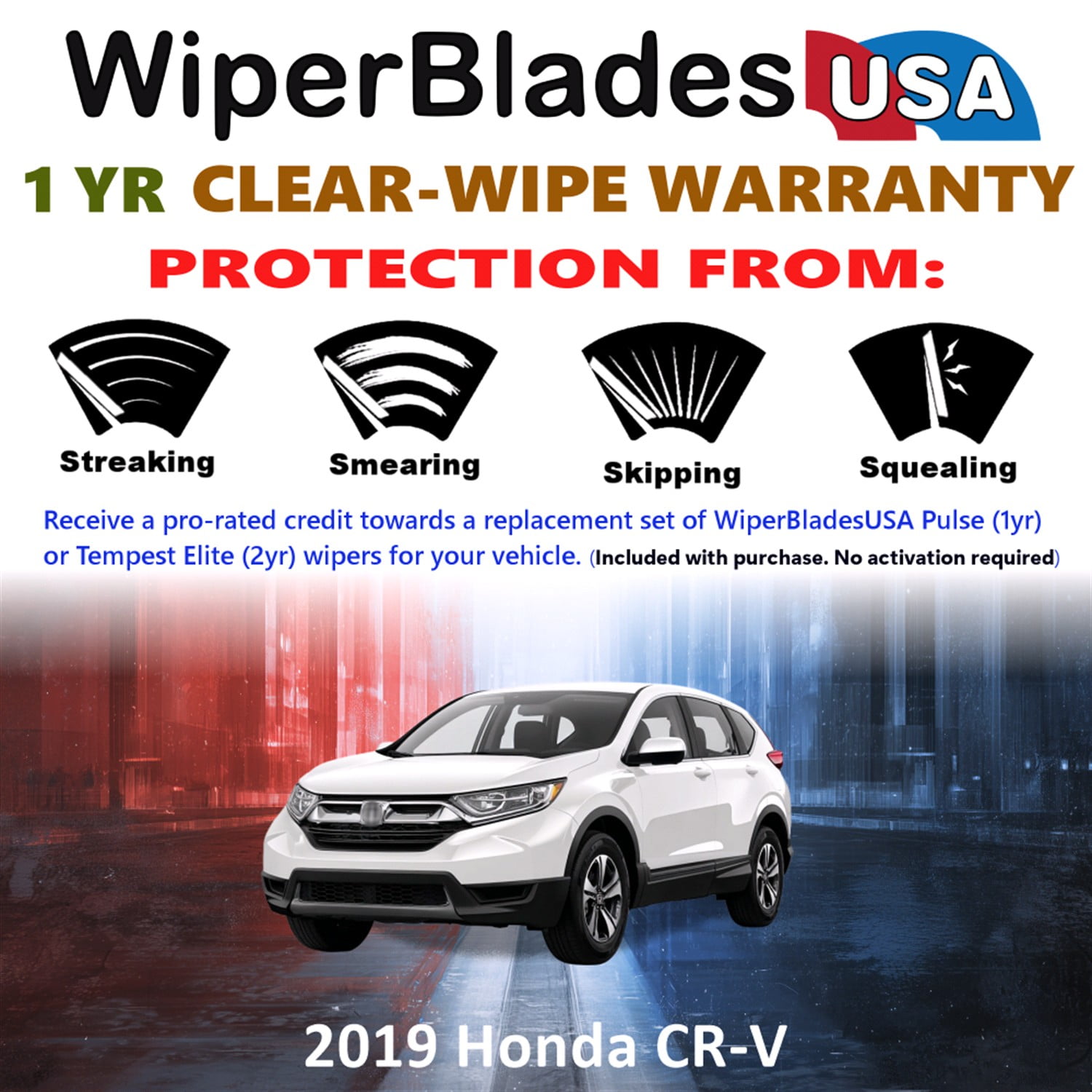 2019 Honda CR-V Beam Wiper Blades Wipers w/1yr Warranty (Set of 3) w/Rear Wiper (WiperBladesUSA)