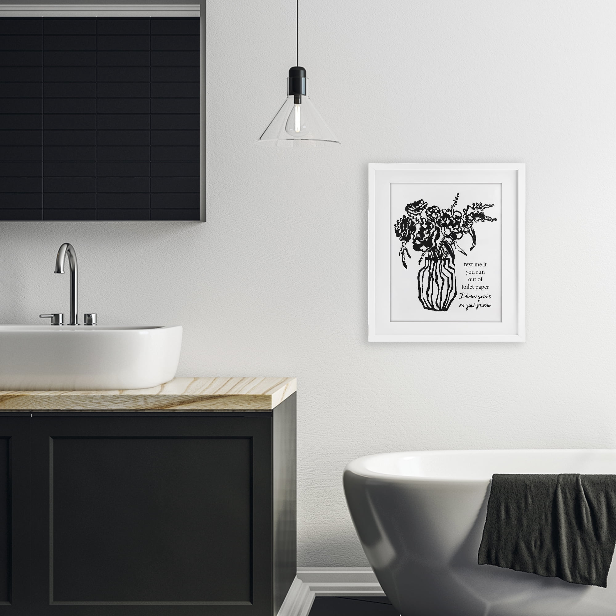 Stupell Industries Text Me Bathroom Florals White Framed Print Under Glass, design by Lettered and Lined