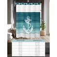 thumbnail image 6 of No Hook Shower Curtains with Snap-in Liner Set, Nautical Anchor Teal Green Waterproof Hotel Style Bathroom Shower Curtain, Coastal Ocean Ombre Striped Mesh Top Window Bath Curtains 36''x72'', 6 of 6