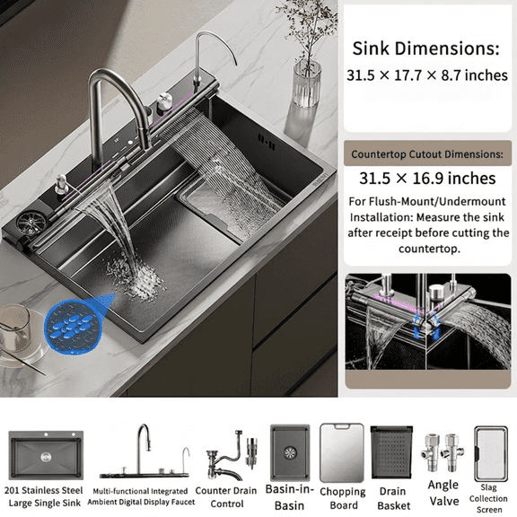 Stainless Steel Kitchen Sink, Large Single Bowl Workstation Sink with Honeycomb Texture, Undermount or Drop-In Mount, Drain Rack