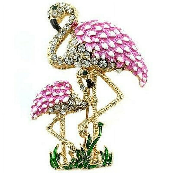 Pretty Pink Flamingo Bird Crystal Rhinestone Brooch Pin