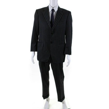 Pre-owned|Canali Mens Pinstripe Two Button Pleated Suit Gray Ivory Wool Size IT 50