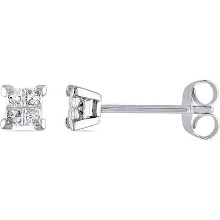 Miabella 1/4 Carat T.W. Princess-Cut Diamond 10kt White Gold Solitaire Stud Earrings