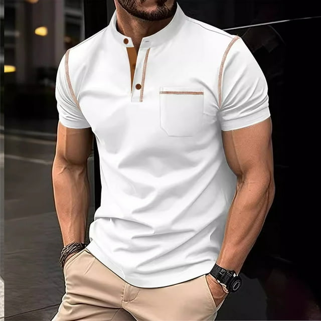 Haut/chemise Patchwork à Manches Courtes Col Montant pour Hommes