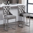 thumbnail image 3 of 25" Counter Height Bar Stools Set of 6, Velvet Counter Stools for Kitchen Island, Tufted High Chair with Backs, Fabric Upholstered Modern Barstools for Pub Cafe, Chromed Metal Legs (Gray, 6Pcs), 3 of 12