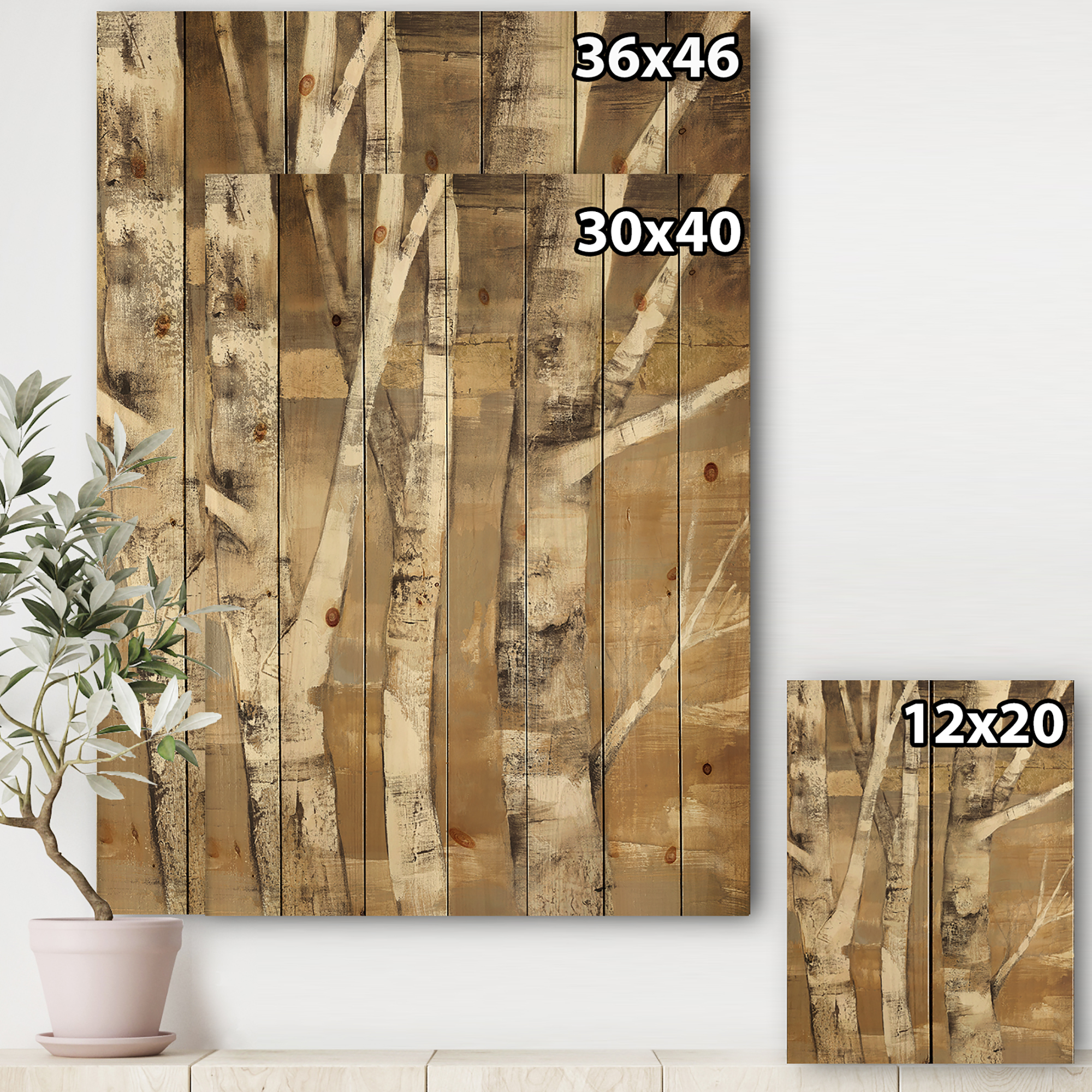 Designart 'Natural Birch Forest I' Traditional Print on Natural Pine Wood