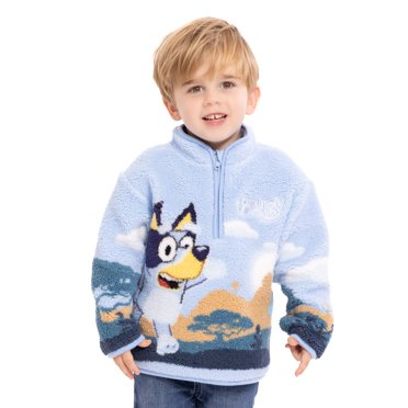 Bluey Toddler Boys Plush Graphic Half Zip Sweatshirt, Sizes 12M-5T