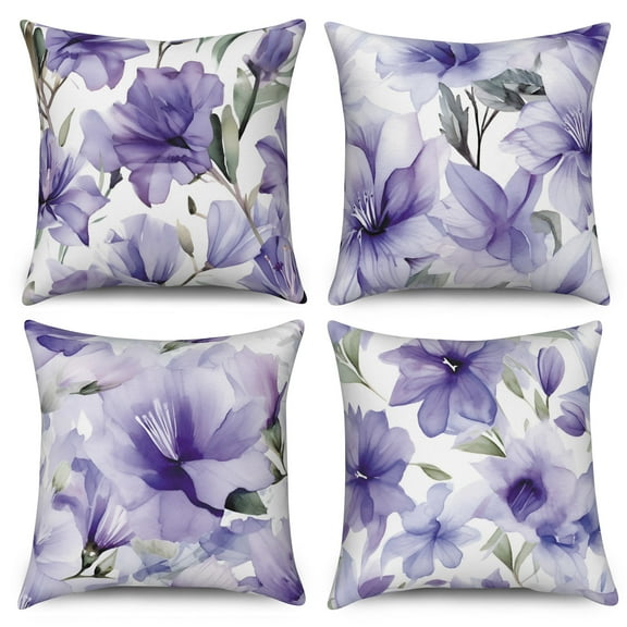 Pbpbriich Lily Flowers Throw Pillow Covers, Floral Decorative Throw Pillow Case for Sofa and Living Room, 18x18 in, Set of 4