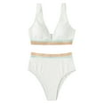 thumbnail image 2 of Rigardu Women High Waisted Vintage Scalloped Trim One Shoulder Bikini Bathing Suit White (S), 2 of 9