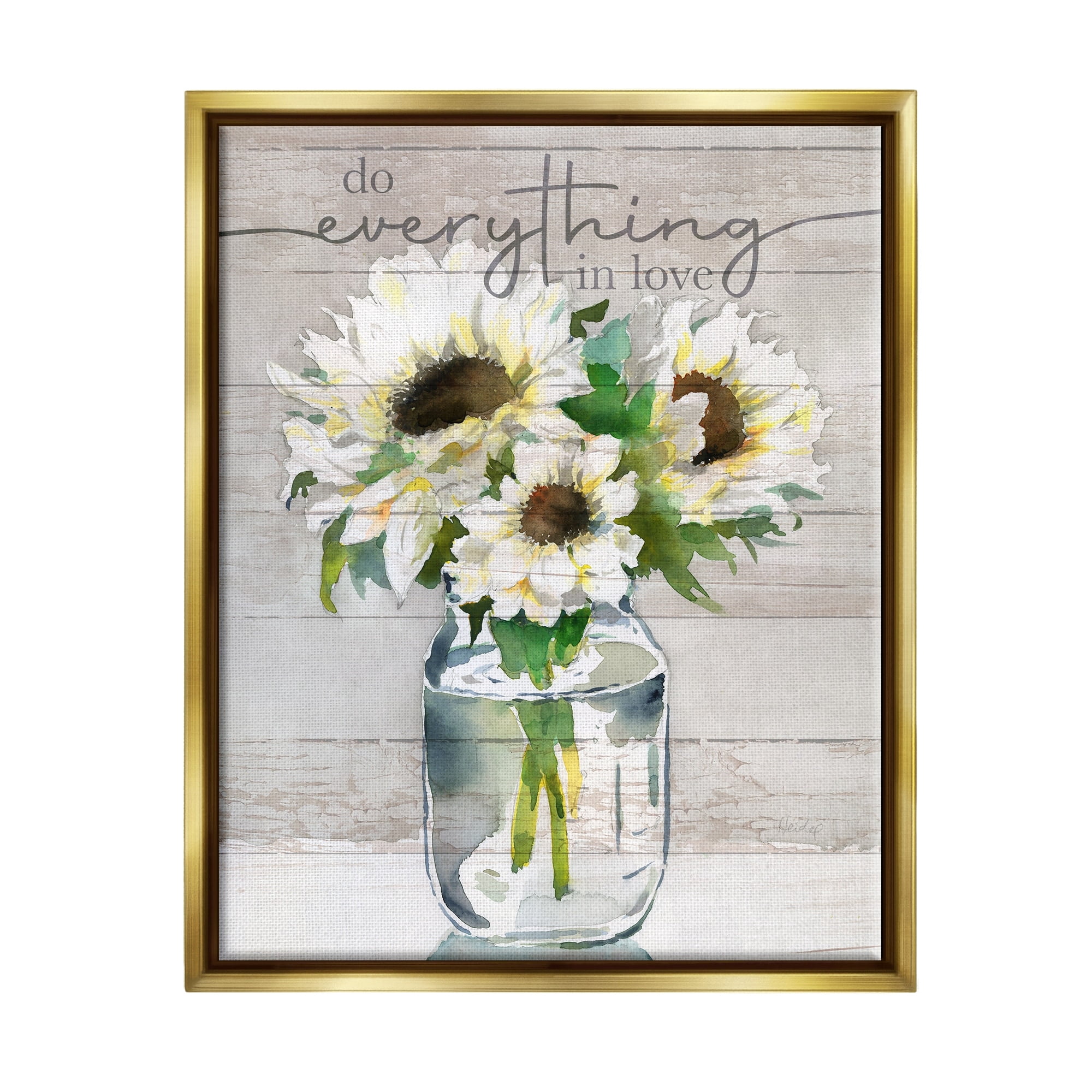 Stupell Industries Everything in Love Romantic Country Blooms Bouquet Graphic Art Metallic Gold Floating Framed Canvas Print Wall Art, Design by Theresa Heidel