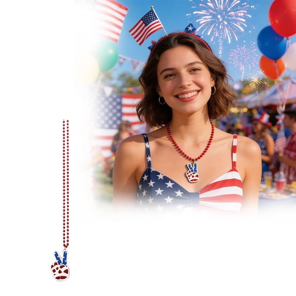 Patriotic Independence Day Necklace 250th Anniversary, 4th of July Beads Pendant, Red White Blue Jewelry for National Celebration, July 4th Party Accessory for Women