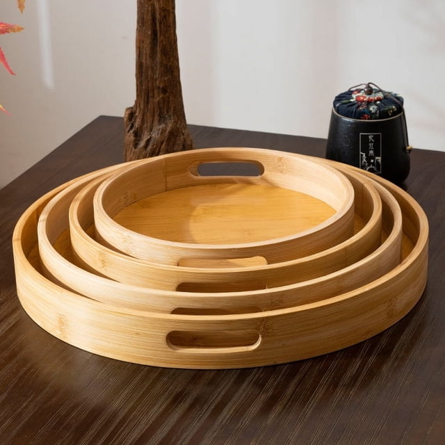 Bandeja de bambú creativa para hornear, bandeja de té redonda portátil binaural, juego de té para el hogar, juego de té pequeño